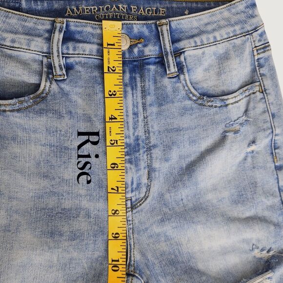 American Eagle Women's Hi-Rise Jeans Denim Blue Skinny Distressed Size 6 Small - Picture 11 of 16